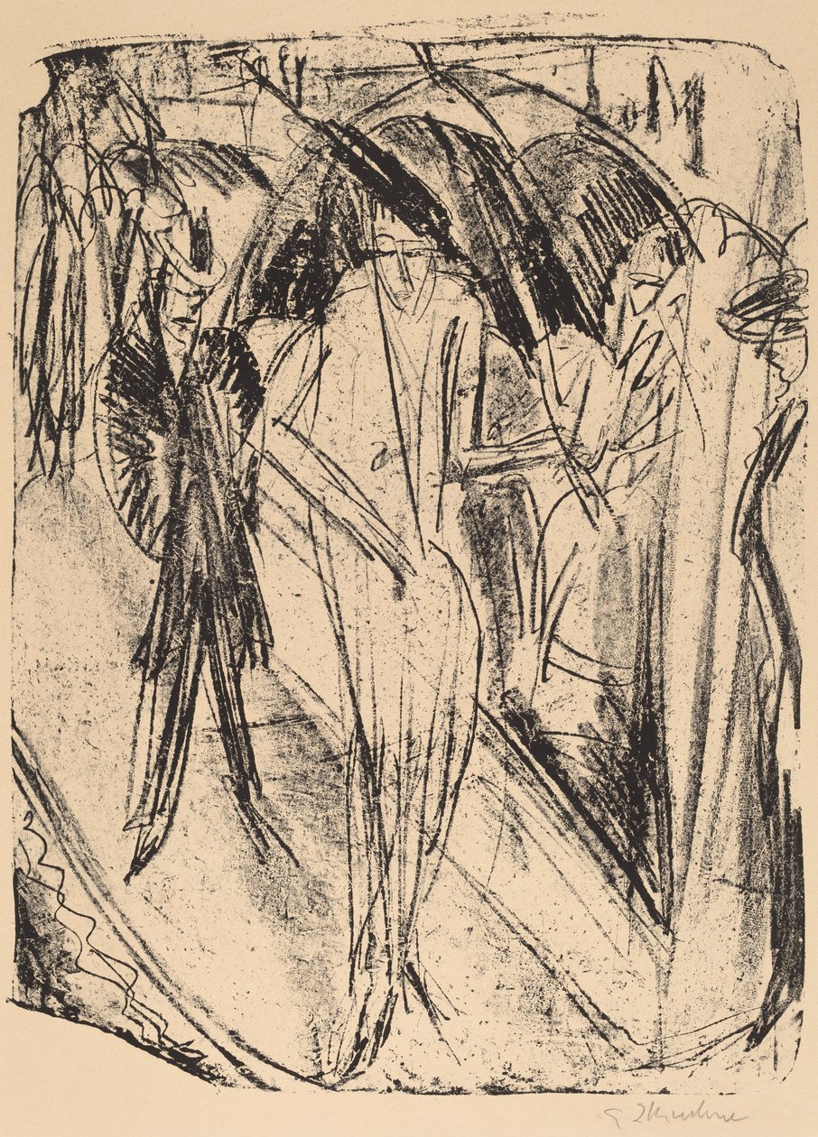 Dame in de regen door Ernst Ludwig Kirchner