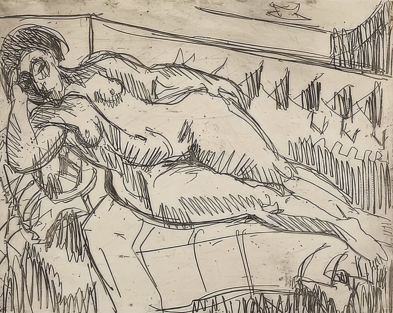Liggend naakt door Ernst Ludwig Kirchner