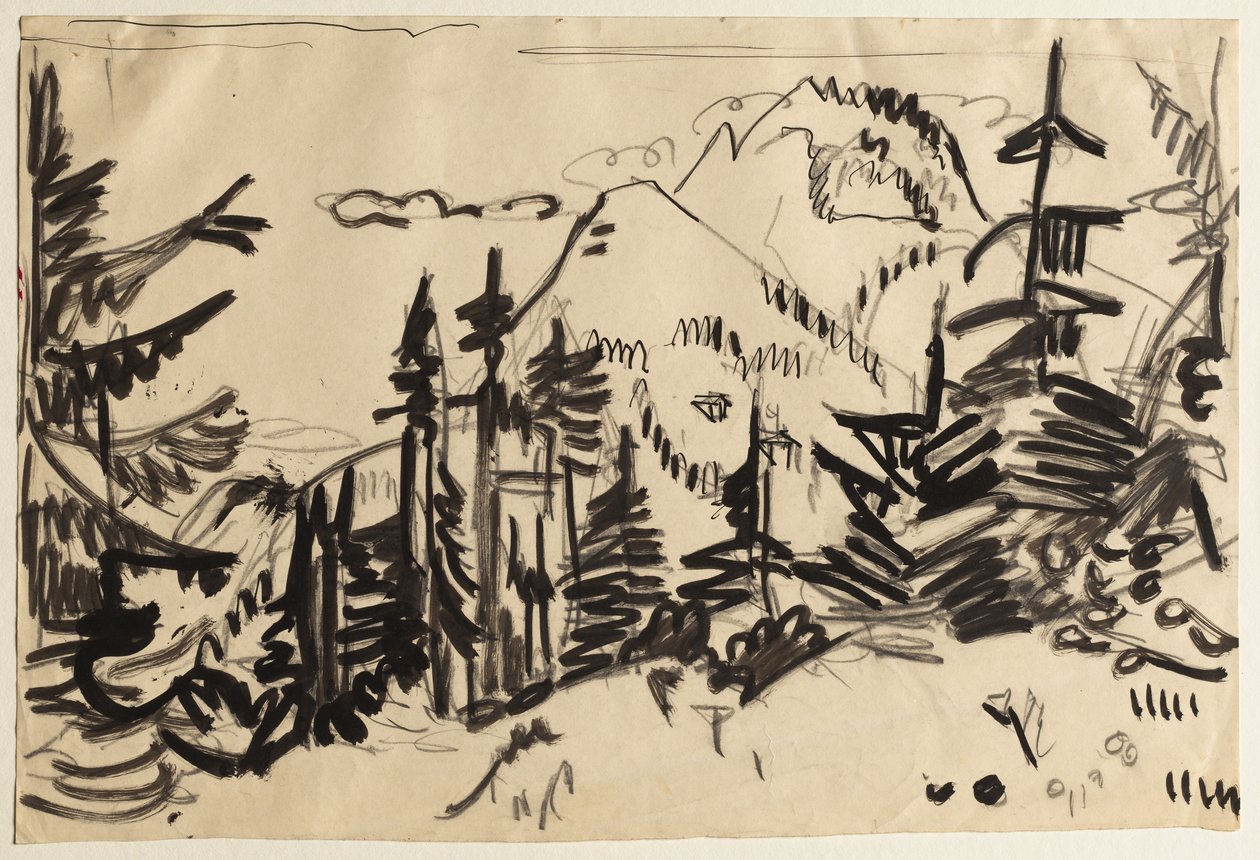 Berglandschap met Sparren door Ernst Ludwig Kirchner