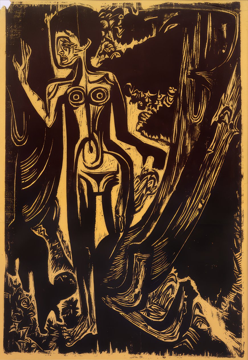 Naakte vrouw in het bos door Ernst Ludwig Kirchner