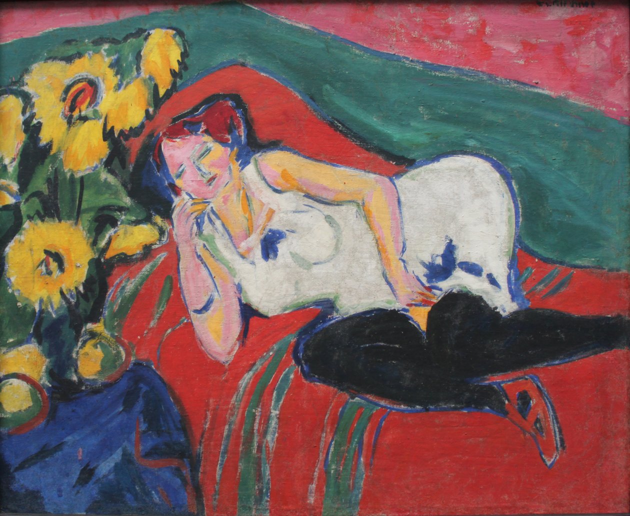 Rustende vrouw in wit hemd door Ernst Ludwig Kirchner