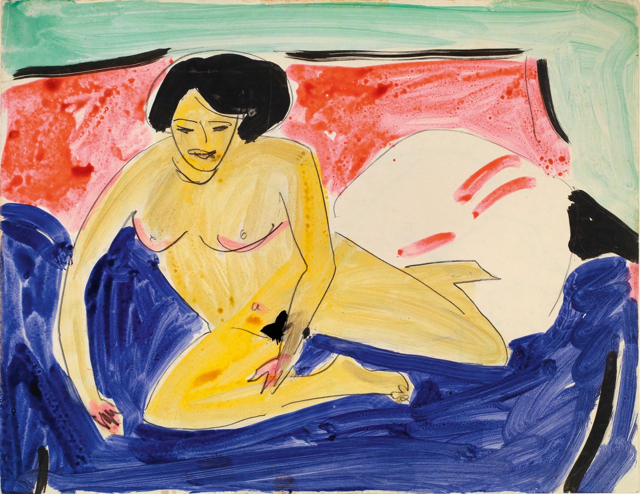 Zittende Naakt op Divan door Ernst Ludwig Kirchner