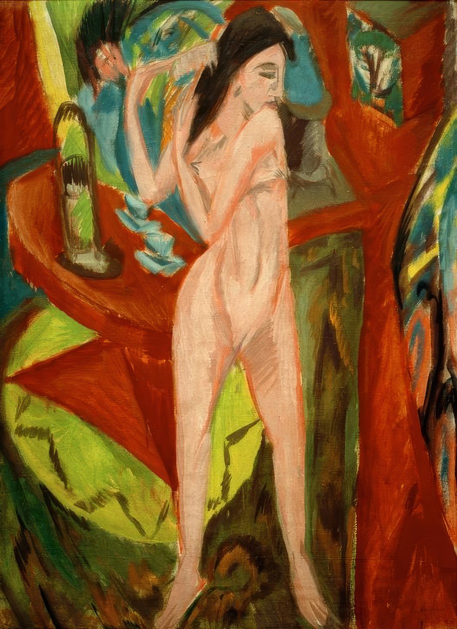 Naakt dat zich kamt door Ernst Ludwig Kirchner