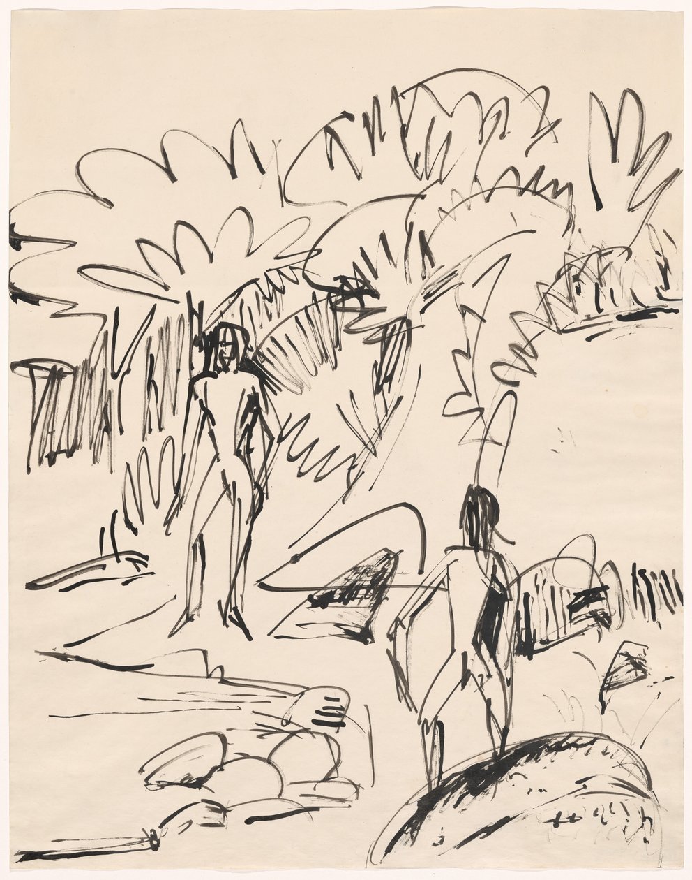 Twee baders aan de Fehmarnkust door Ernst Ludwig Kirchner