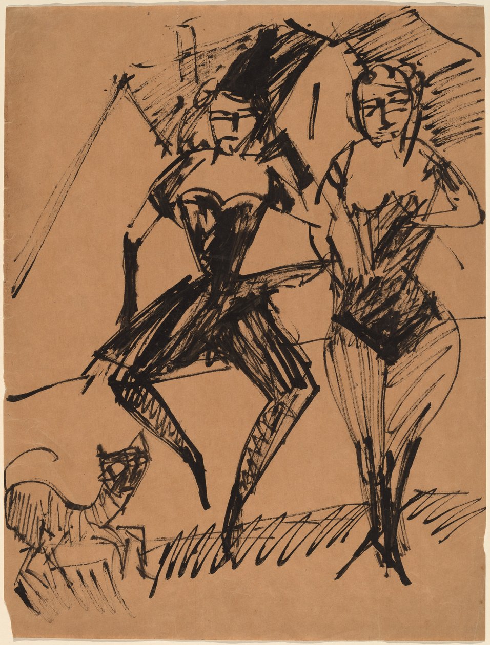 Twee Dansers met een Kat door Ernst Ludwig Kirchner