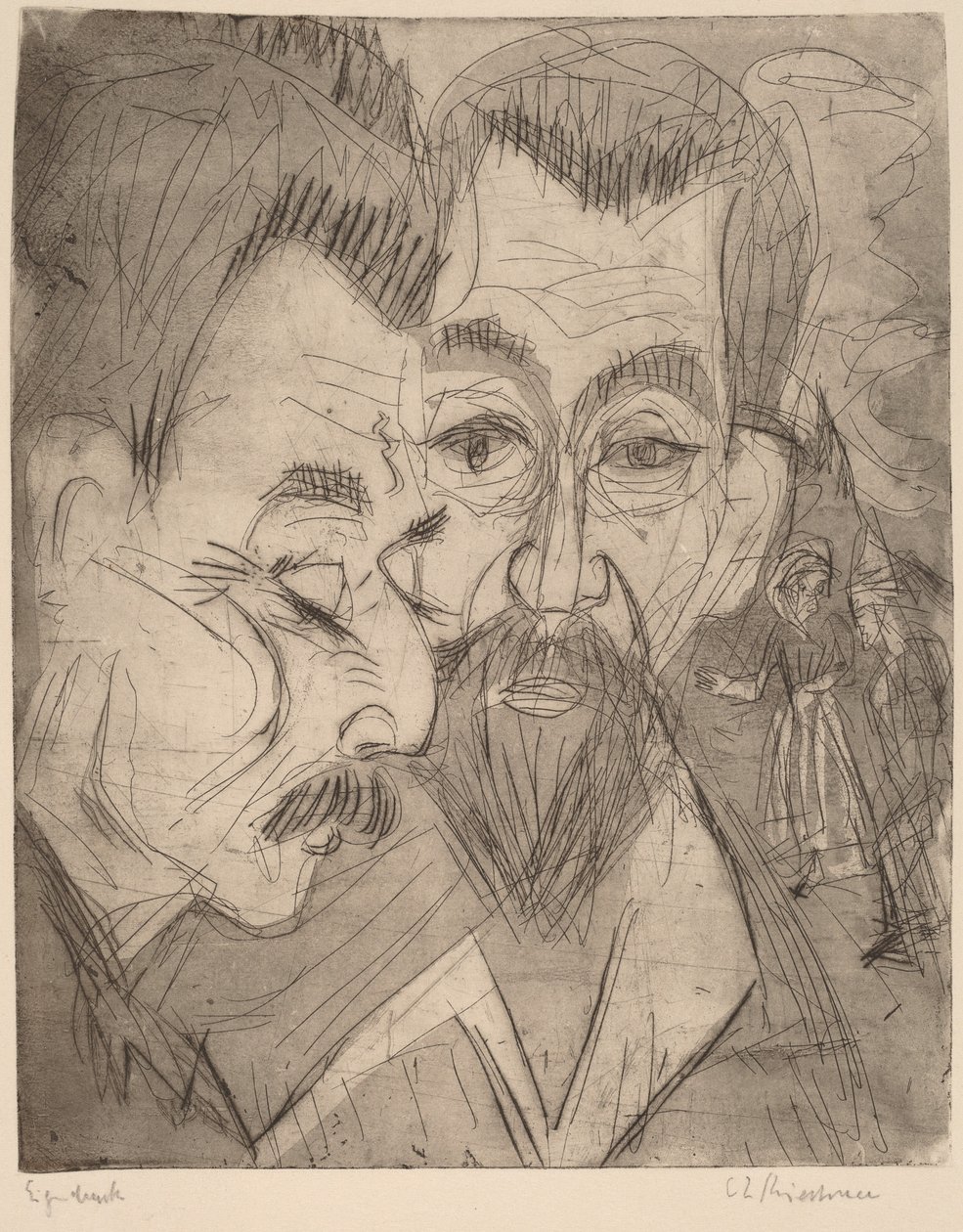Twee Boerenhoofden door Ernst Ludwig Kirchner