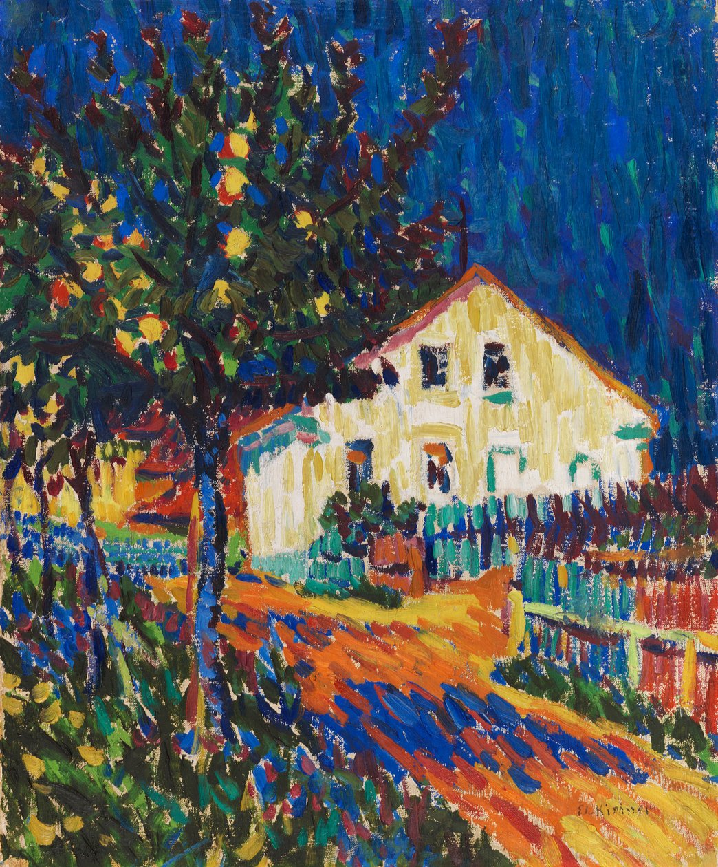 Dorpstraat met appelbomen door Ernst Ludwig Kirchner