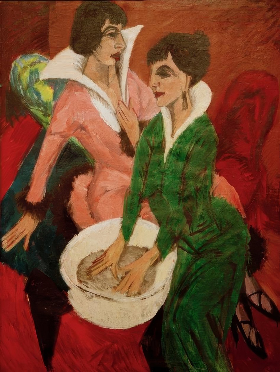Twee vrouwen met waskom; De zusters door Ernst Ludwig Kirchner