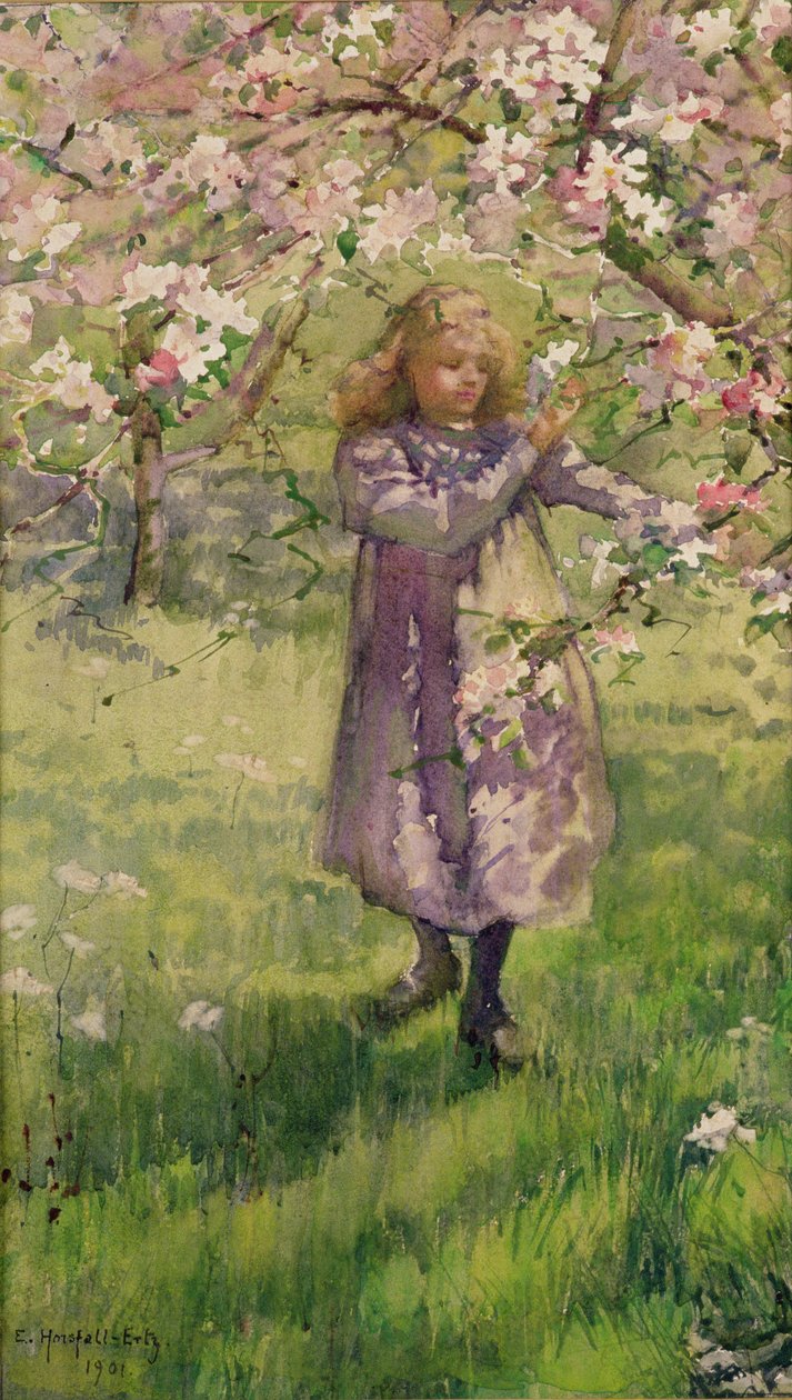 Appelbloesem plukken, 1901 door Ethel Horsfall Ertz
