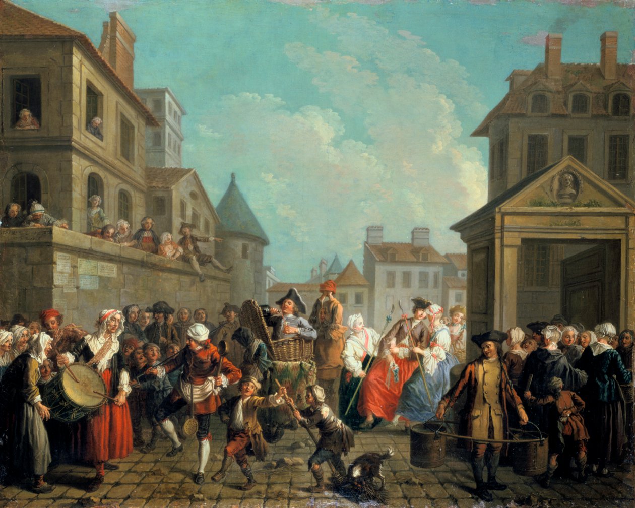 Carnaval in de straten van Parijs, 1757 door Étienne Jeaurat