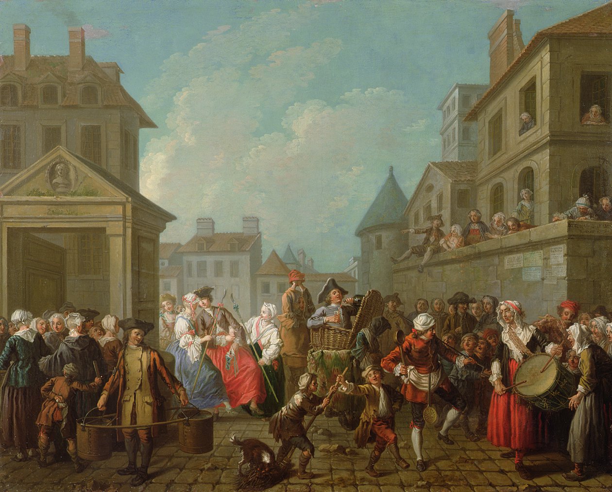 Straatcarnaval in Parijs, 1757 door Étienne Jeaurat