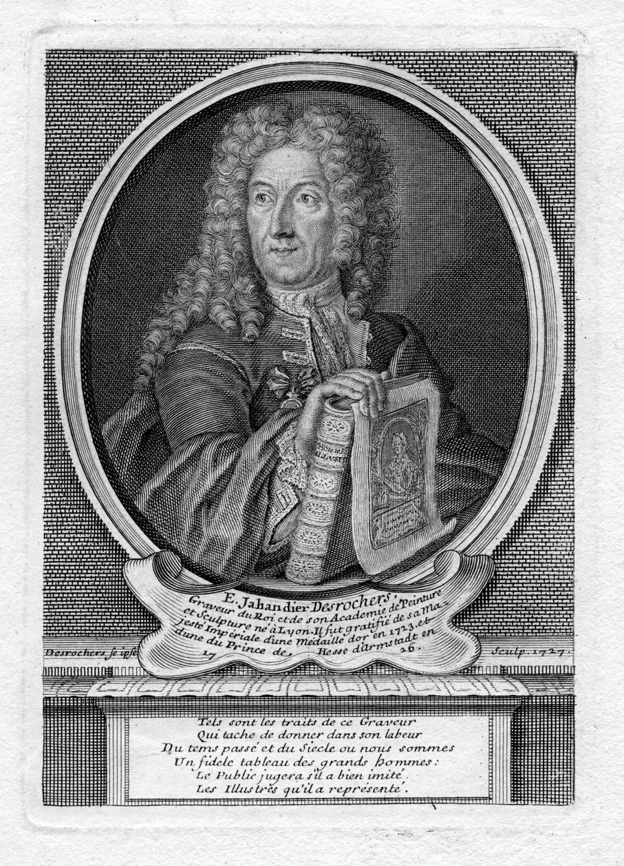 Zelfportret (gegraveerd) door Etienne Jehandier Desrochers