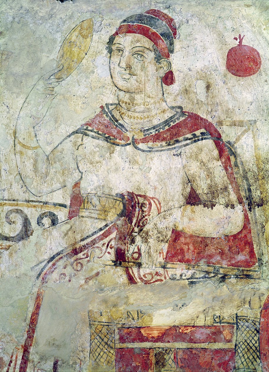 Vrouw bij haar toilet, detail uit een grafscène, Samnitische Periode, 5e-4e eeuw v.Chr. door Etruscan