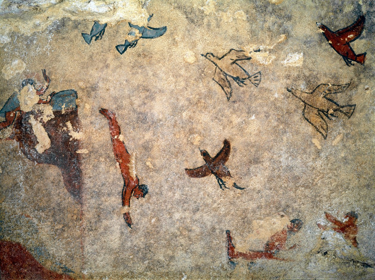 Een duiker. (detail van fresco, 520-510 v.Chr.) door Etruscan