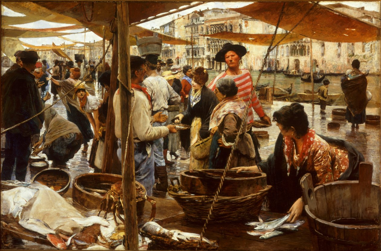 Oude vismarkt door Ettore Tito