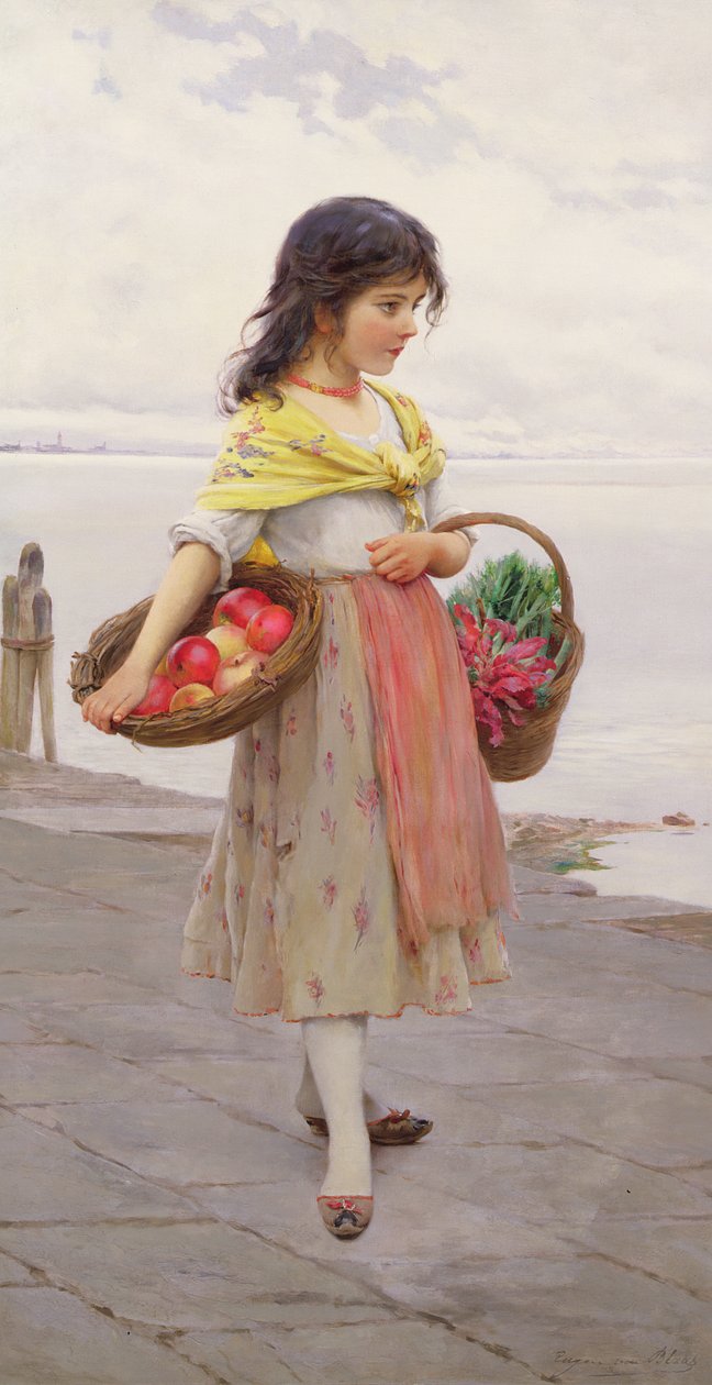 Jong meisje dat fruit en groenten verkoopt door Eugen von Blaas