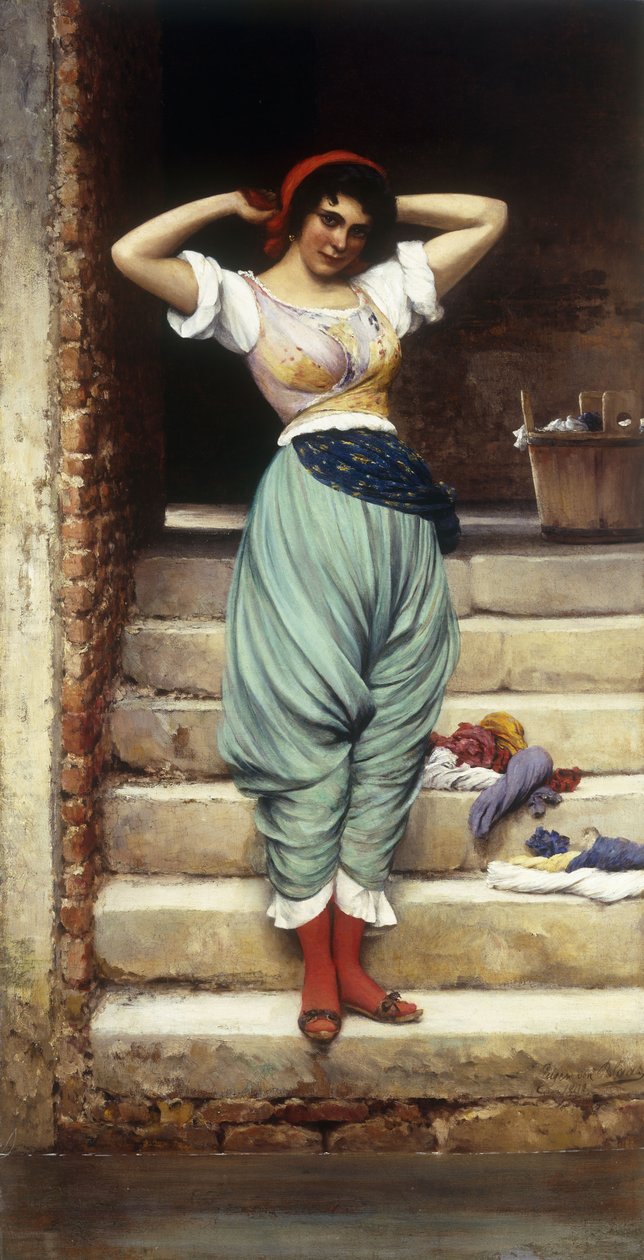 De Wasvrouw, 1878 door Eugen von Blaas