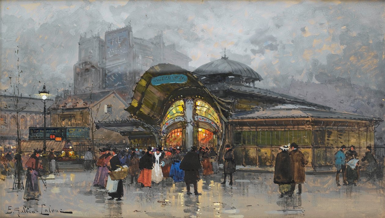 Parijs, metrostation Bastille door Eugene Galien Laloue