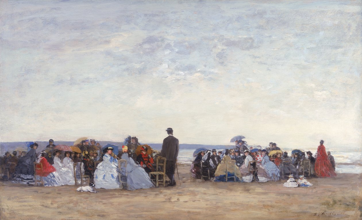 Strandscène bij Trouville, c.1863-66 door Eugene Louis Boudin