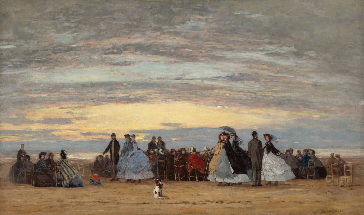 Het strand in Villerville door Eugene Louis Boudin