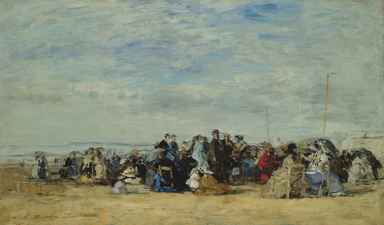 Het strand van Trouville, 1866 door Eugene Louis Boudin