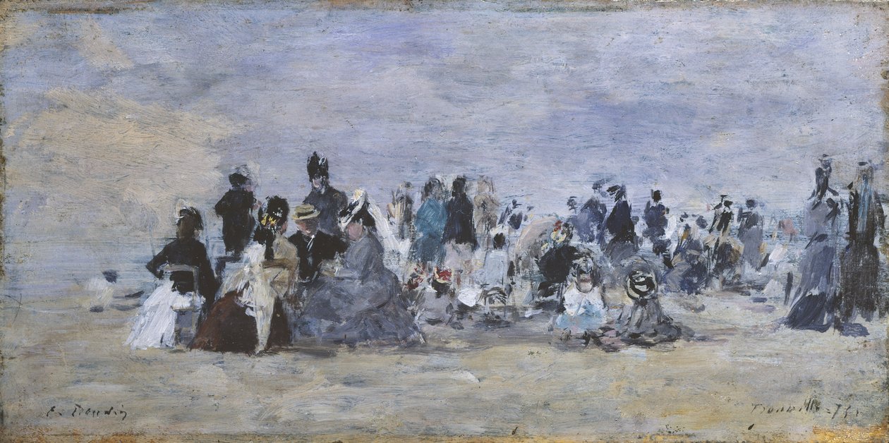 Het strand van Trouville, 1875 door Eugene Louis Boudin