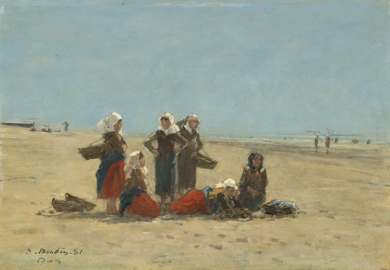 Vrouwen op het strand van Berck door Eugene Louis Boudin