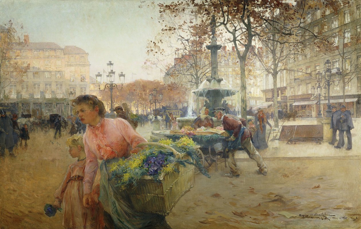 Place du Théâtre Français, Parijs door Eugene Galien Laloue