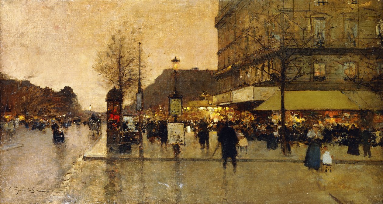 Een Parijse Straatscène door Eugene Galien Laloue
