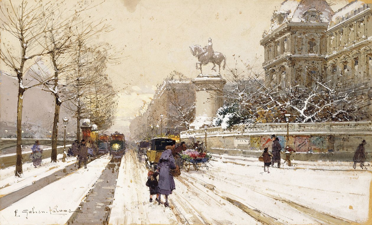 Parijs in de Winter door Eugene Galien Laloue