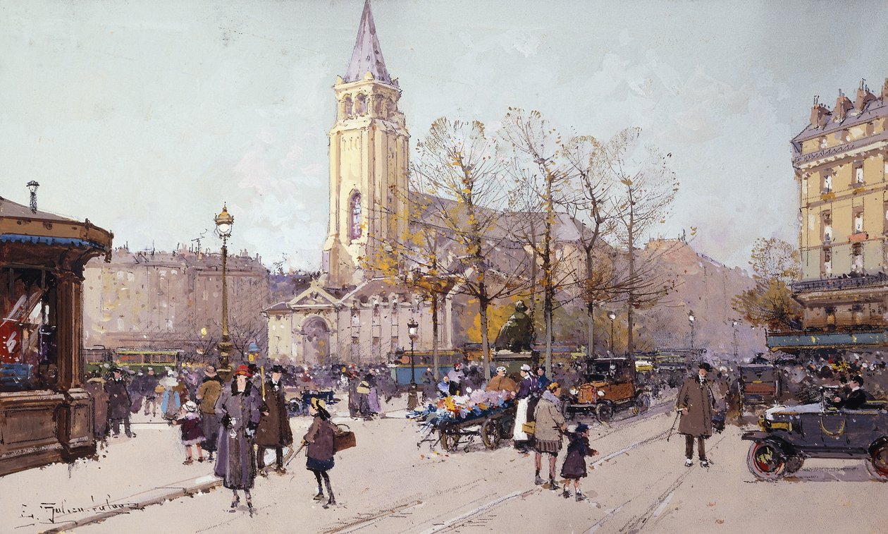 St. Germain des Prés door Eugene Galien Laloue