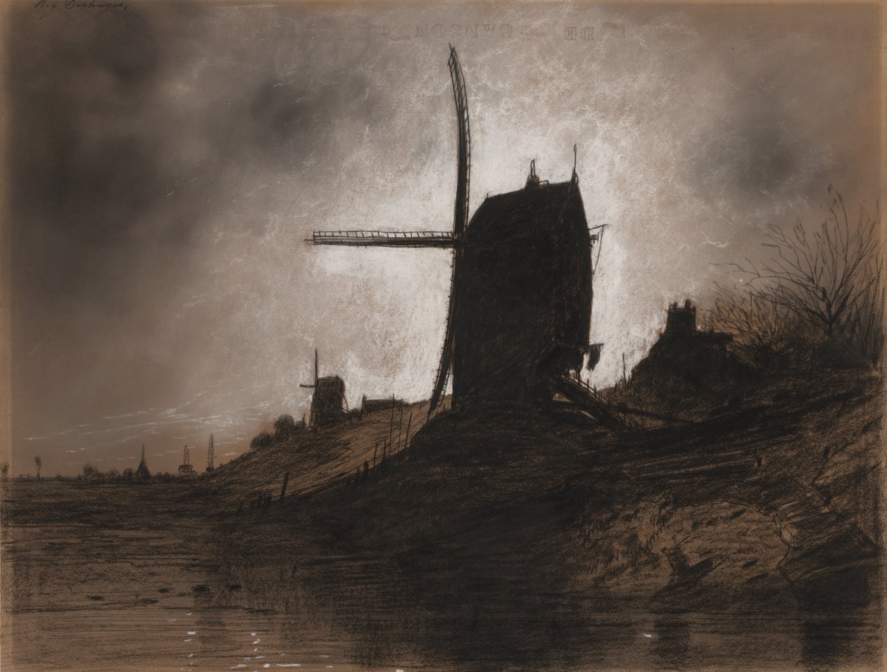 Molens in een landschap door Eugene Deshayes