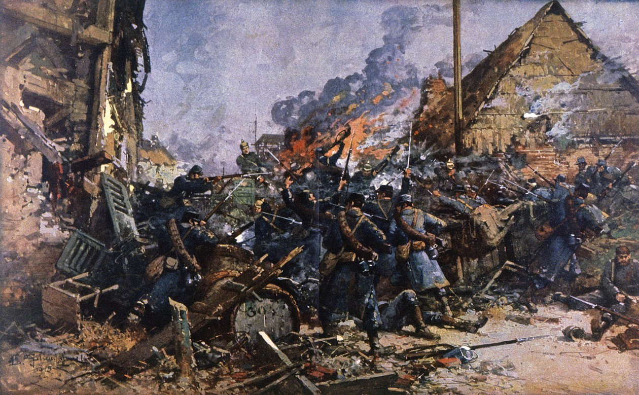 Gevechten in Arras door Eugene Galien Laloue