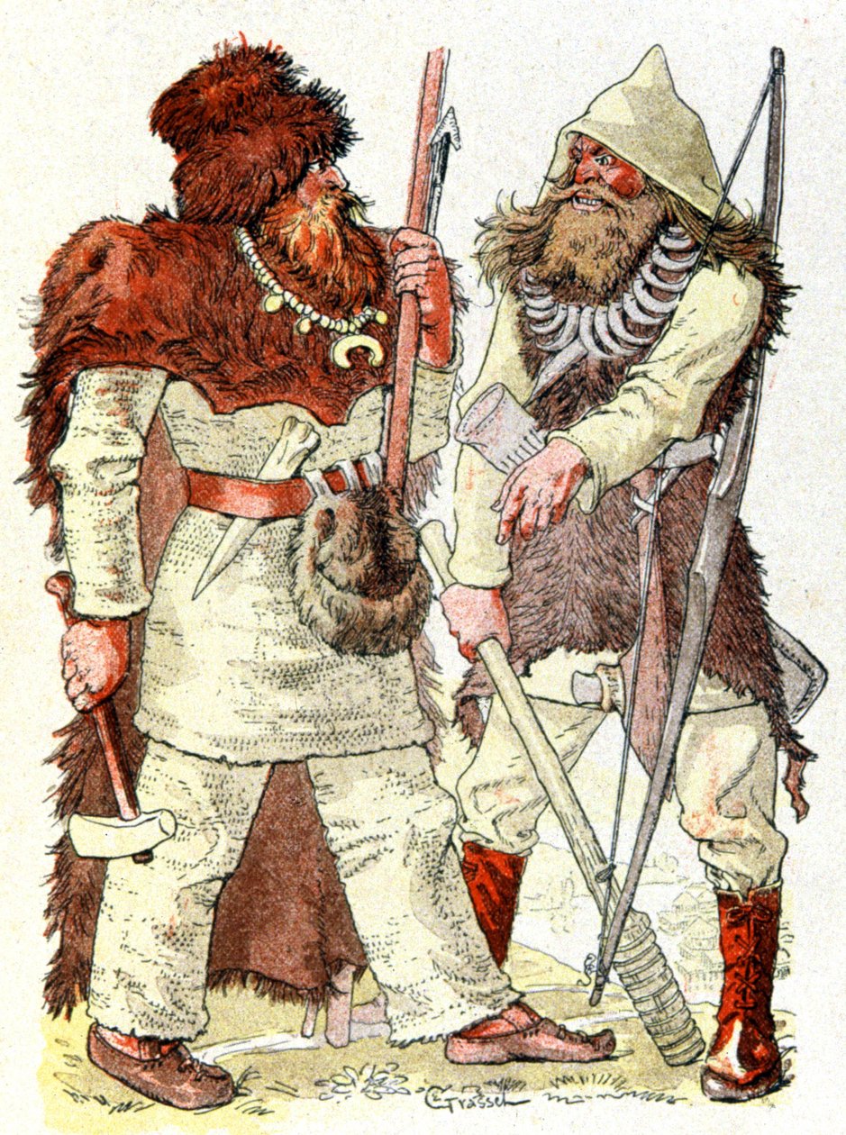 Mannen in de Steentijd, c.1900 (illustratie) door Eugene Grasset