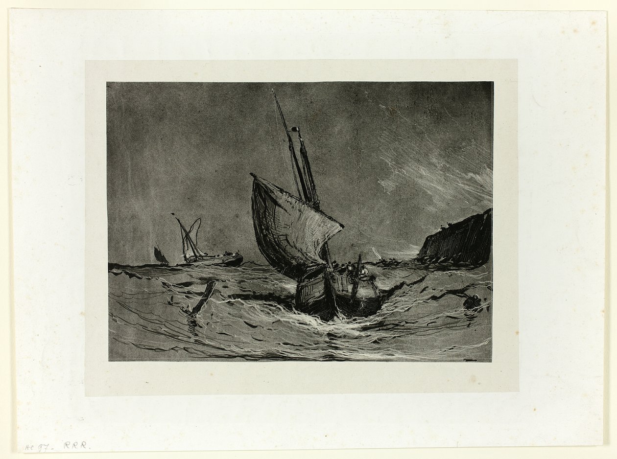 Vissersboot in de storm door Eugene Isabey