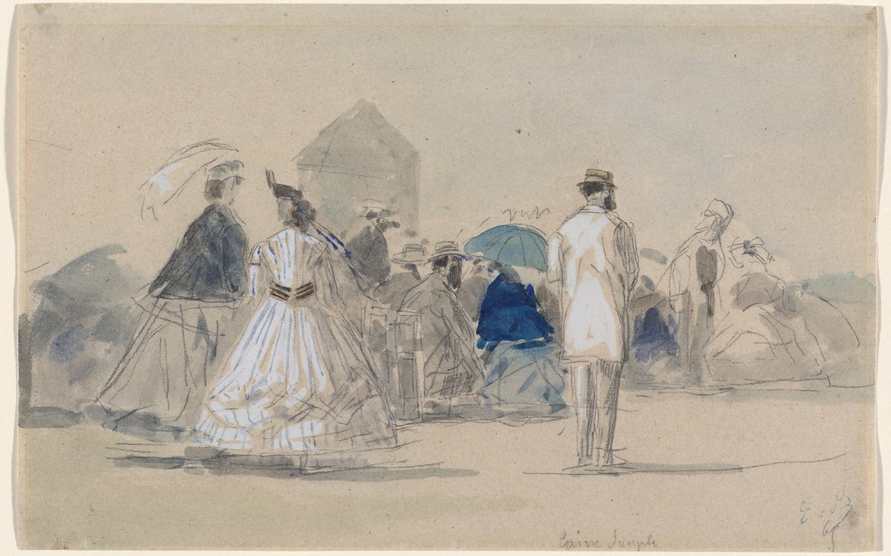 Crinolines op het strand, ca. 1865 door Eugene Louis Boudin