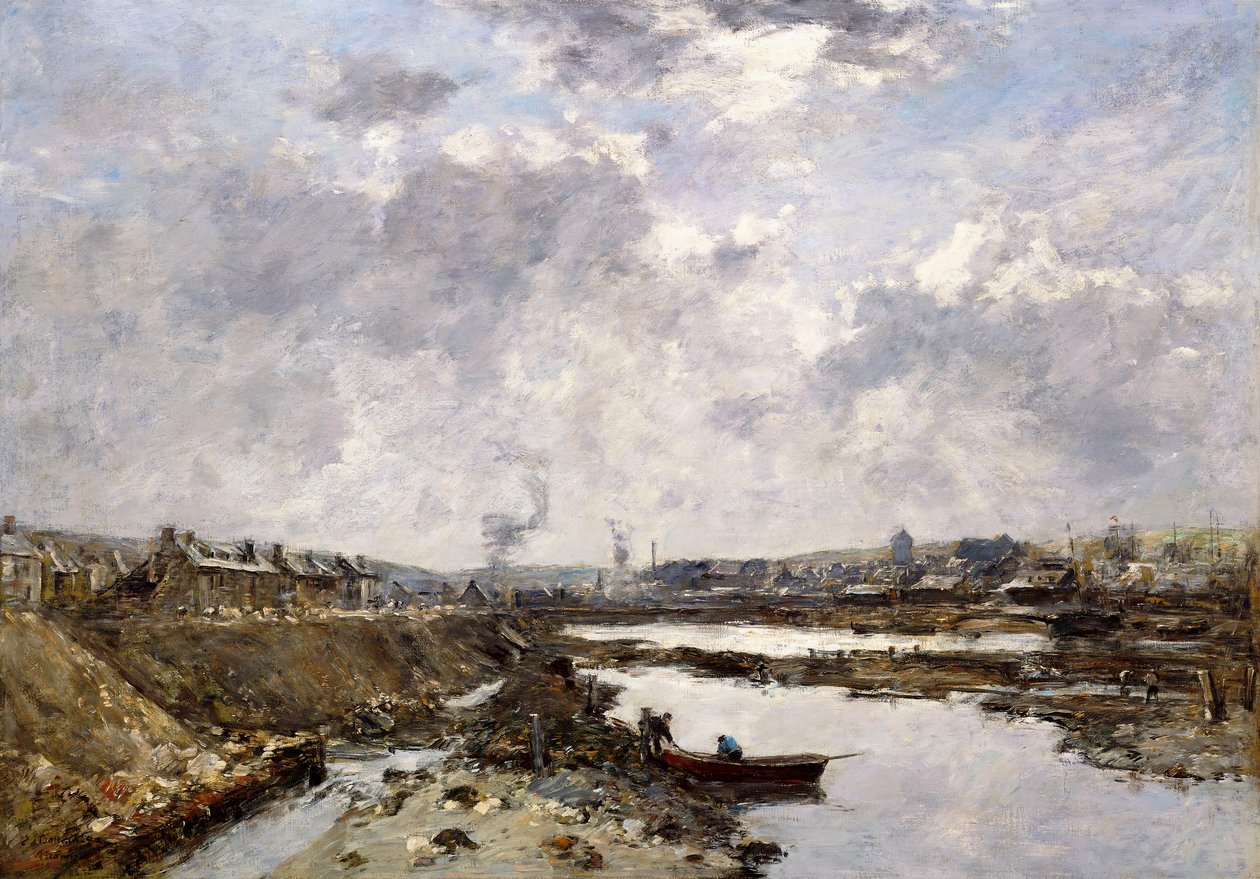Fecamp, de achterhaven in aanbouw, 1883 door Eugene Louis Boudin