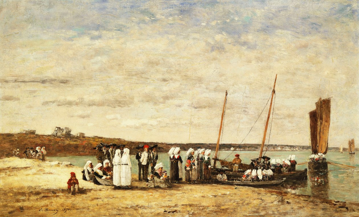 Vissersvrouwen ontschepen van Plougastel, 1870 door Eugene Louis Boudin