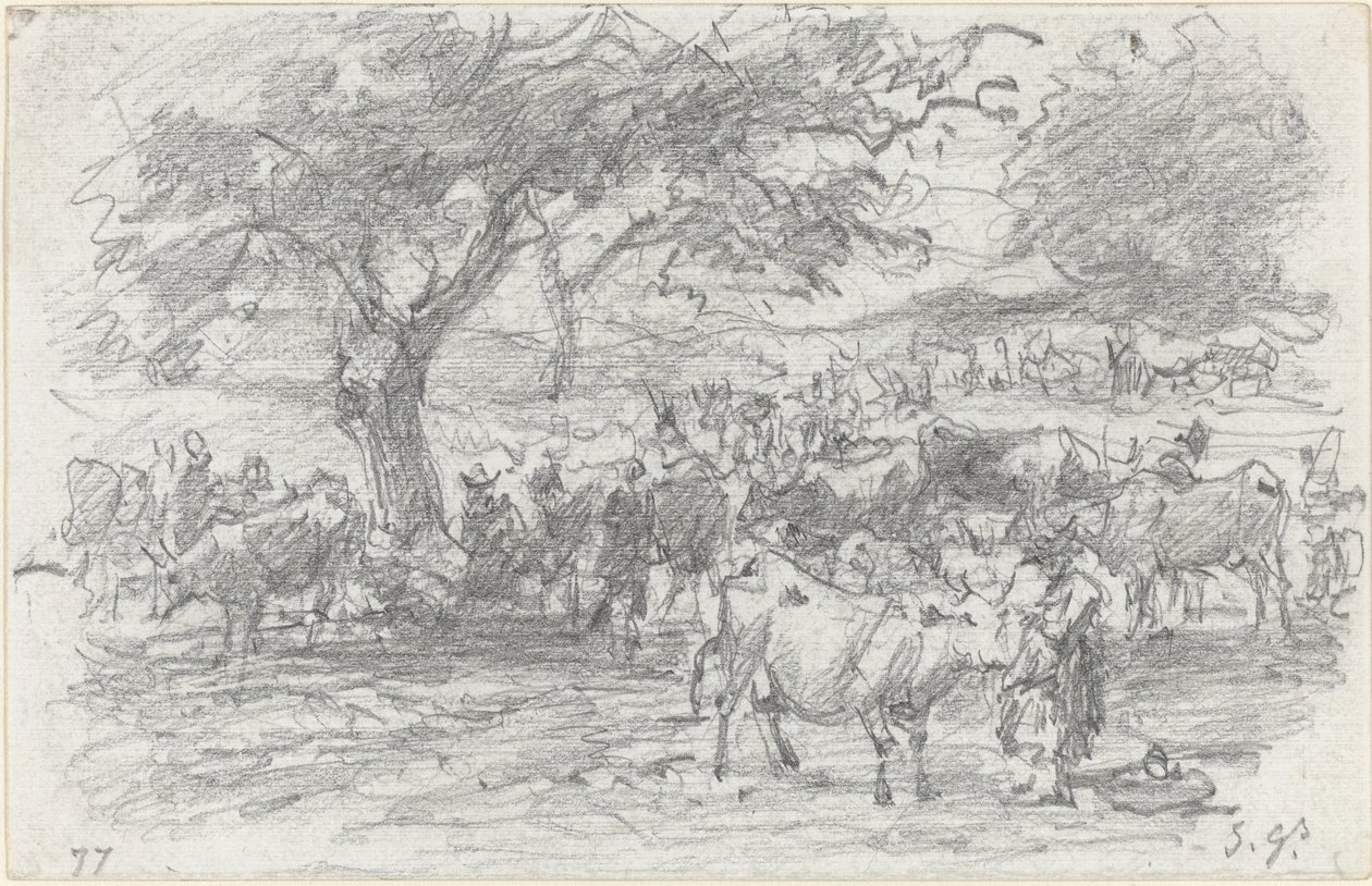 Herders en vee door Eugene Louis Boudin