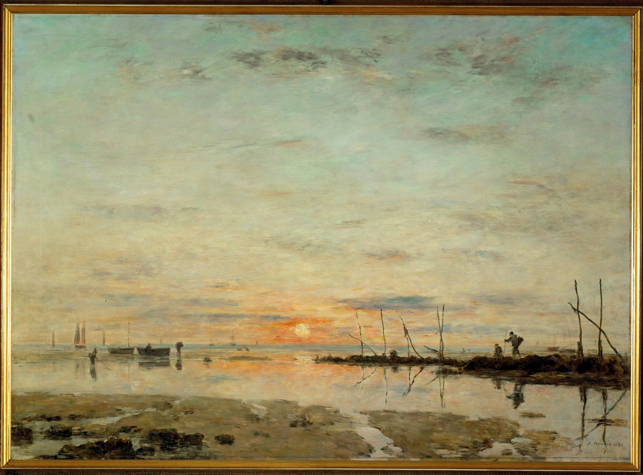 La Havre, zonsondergang bij eb door Eugene Louis Boudin