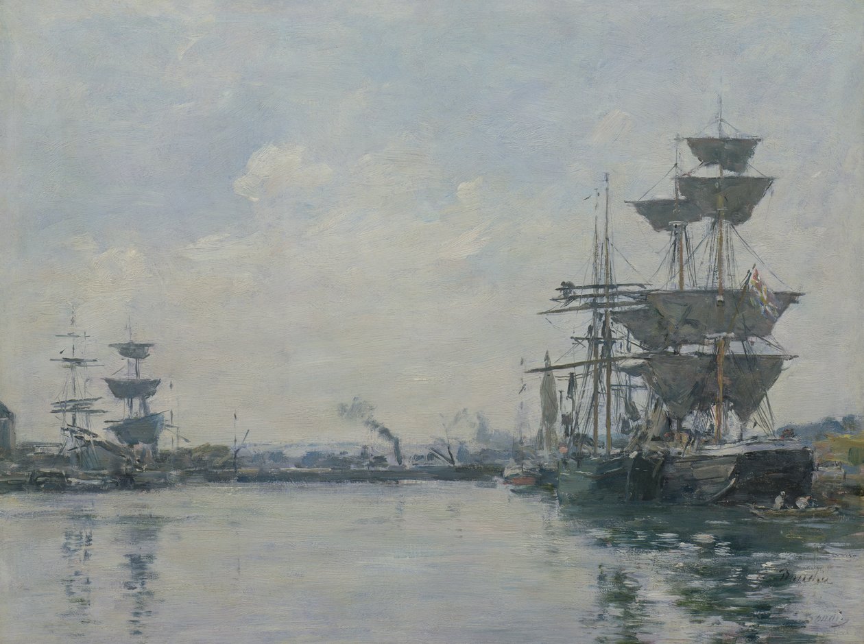 Le Havre, schepen in een bassin door Eugene Louis Boudin