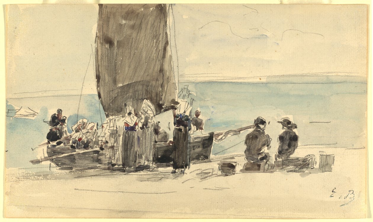 Het Laden van de Boten door Eugene Louis Boudin