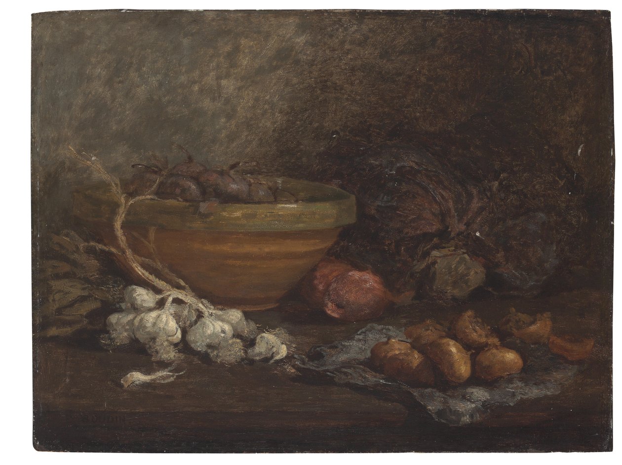 Stilleven met uien door Eugene Louis Boudin