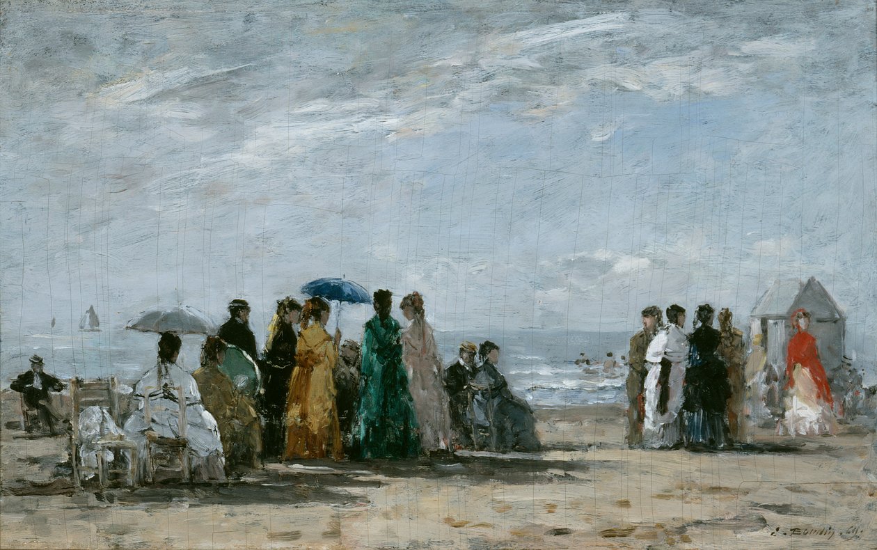 Het strand van Trouville door Eugene Louis Boudin