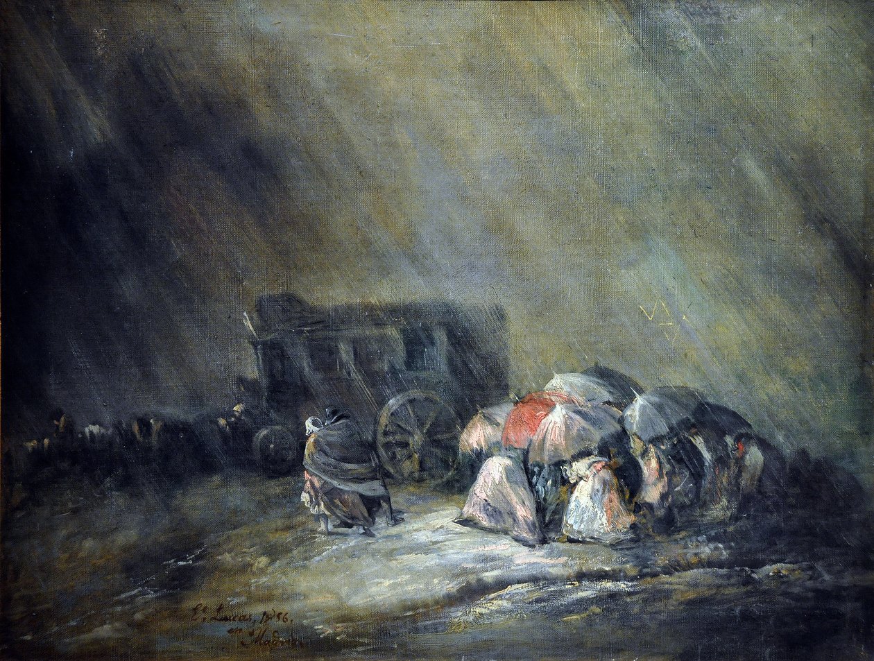 De Postkoets Onder De Storm door Eugenio Luca y Velasquez