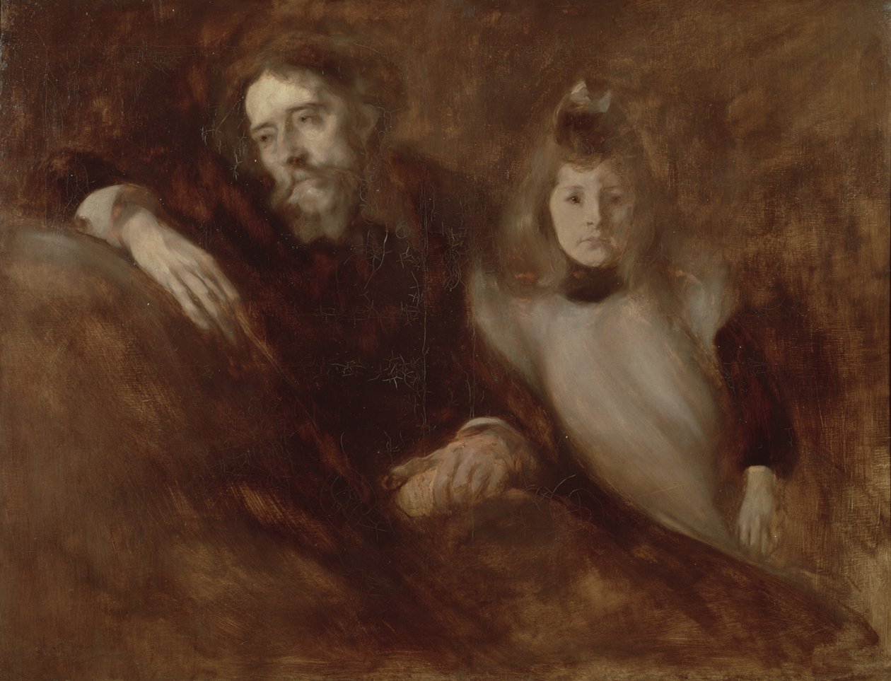 Portret van Alphonse Daudet (1840-97) en zijn dochter Edmee, 1891 door Eugène Carrière