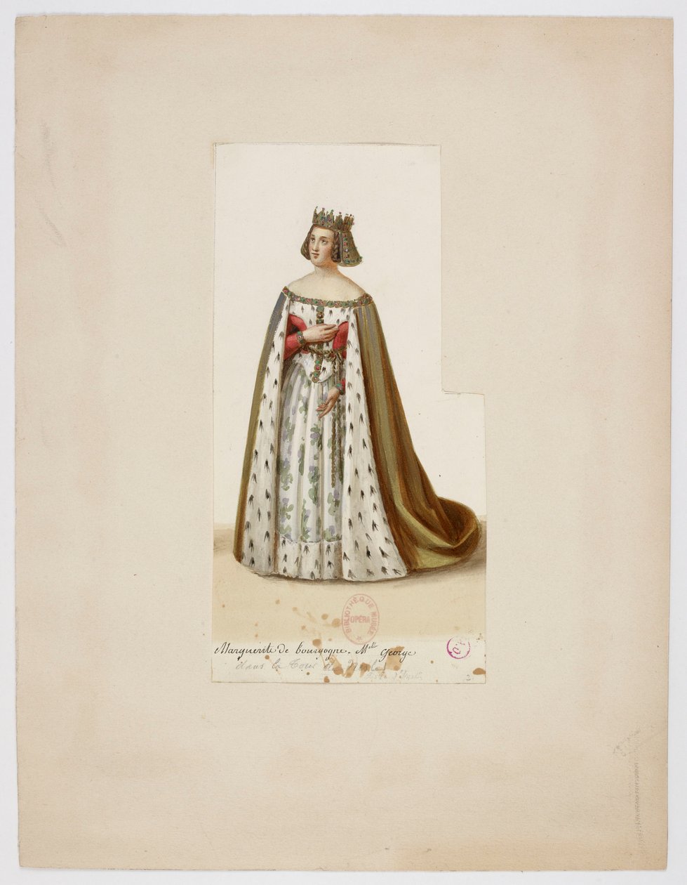 Kostuum van Mlle George als Marguerite de Bourgogne (La Tour de Nesle, 1832) door Eugène Du Faget