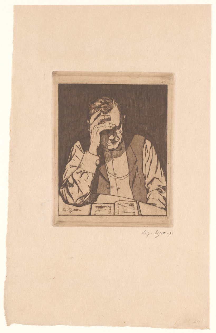 Lezende man door Eugène Bejot (signed by artist)