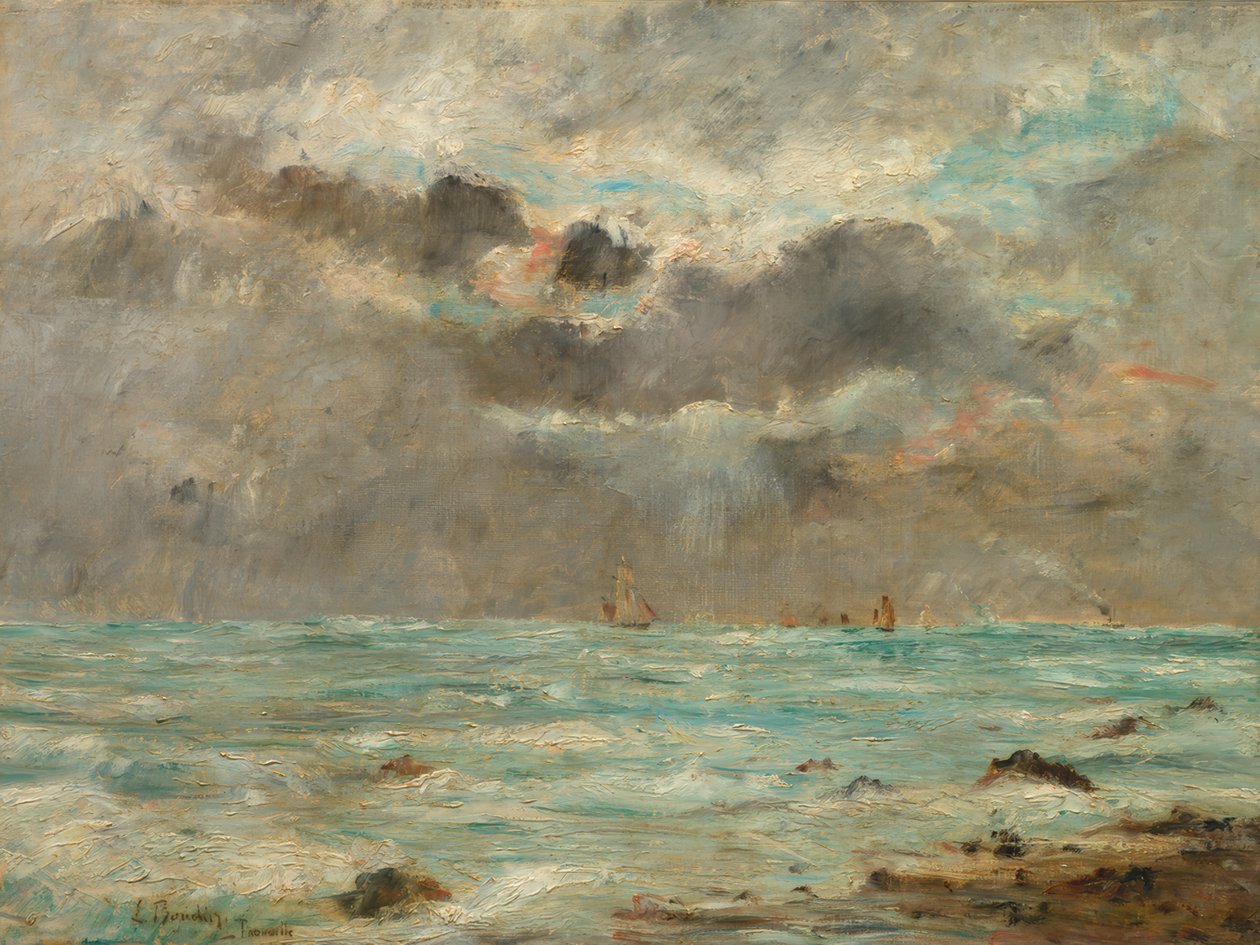 Eugène Boudin / "De kust bij Trouville", circa 1865-1900 door Eugène Boudin