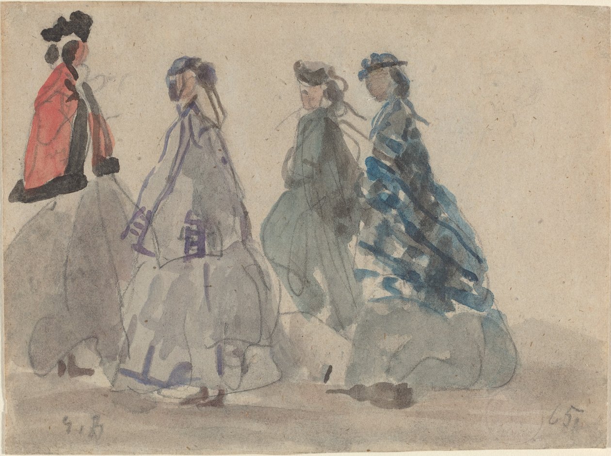 Vier vrouwen in Trouville door Eugène Boudin